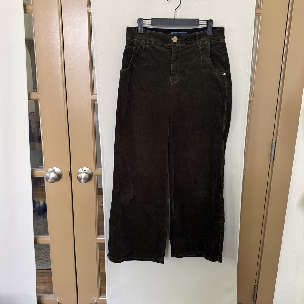 Democracy Womens 8 Olive Green "Ab"Solution Corduroy Wide Leg Pants Bottoms